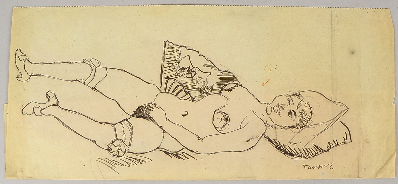 Tappert, Georg (1880 - 1957, Berlin), 'Betty auf Kissen', Bleistift/Tusche, signiert