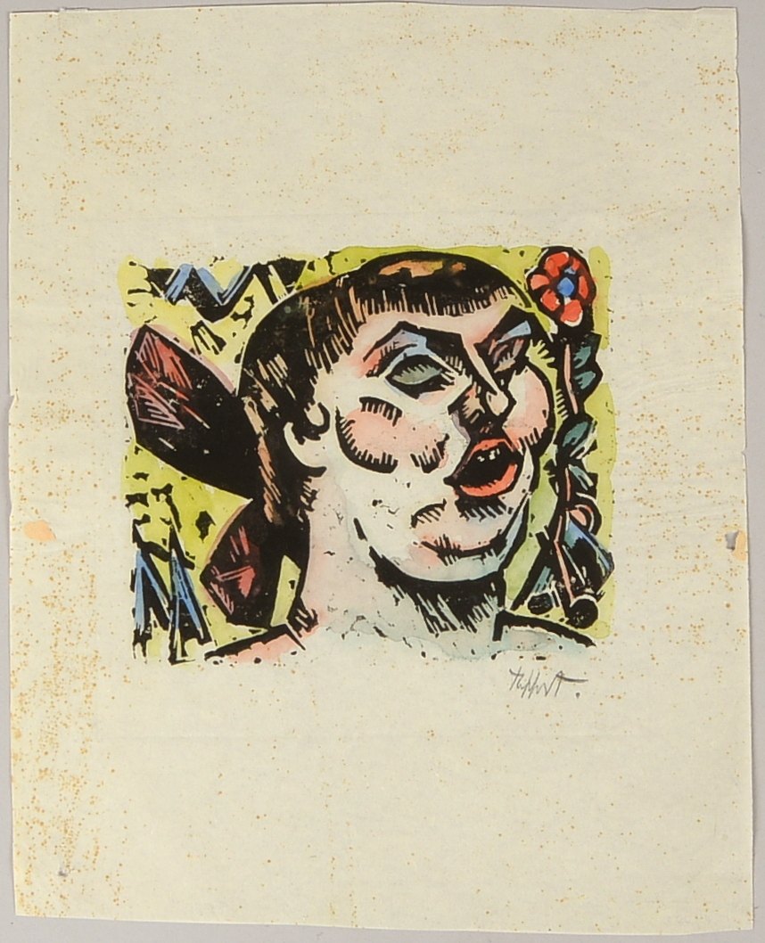 Tappert, Georg (1880 - 1957, Berlin), 'Mädchenkopf', Aquarell/Holzschnitt, bleisign.