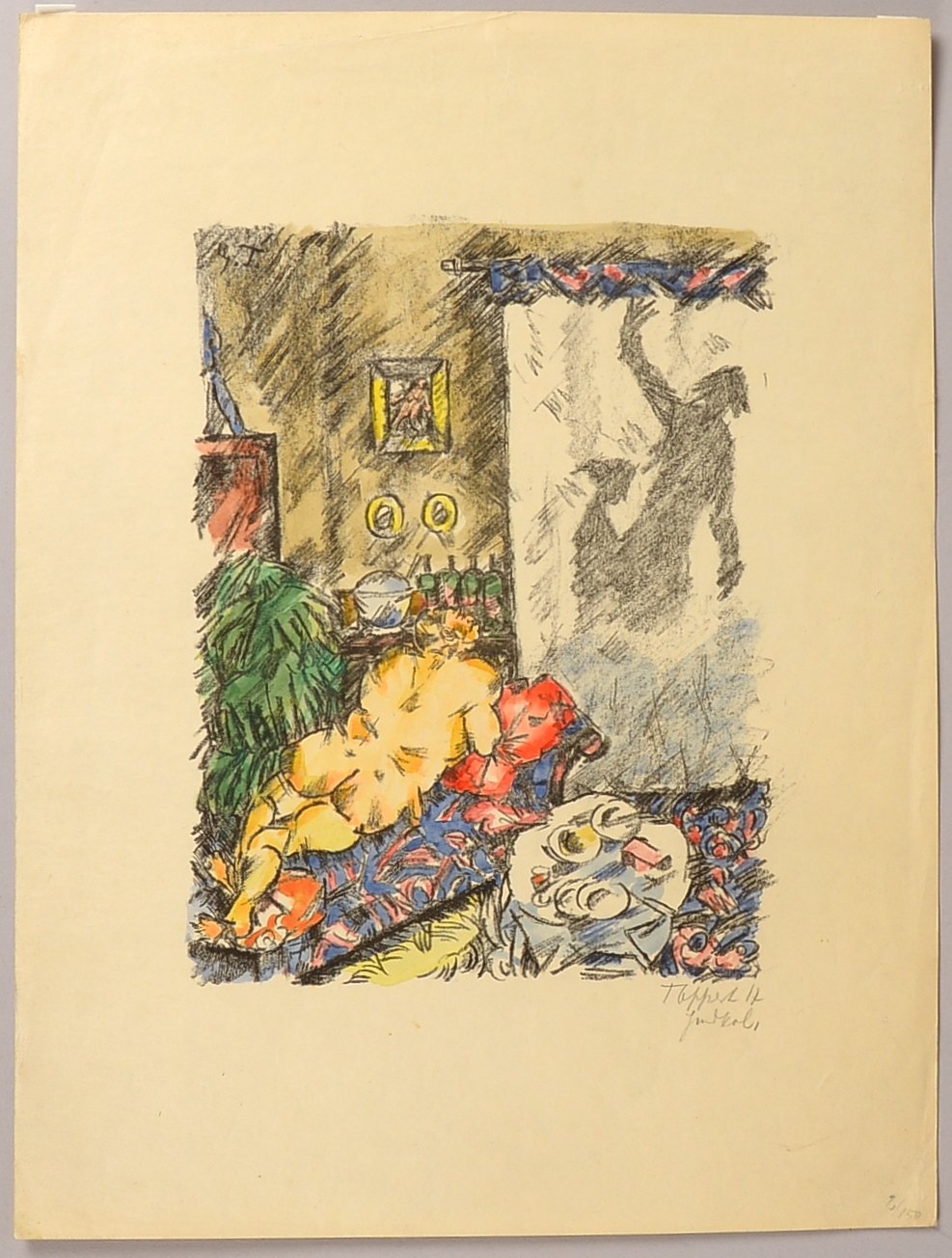 Tappert, Georg (1880 - 1957, Berlin), 'Akt auf dem Sofa', Aquarell/Lithogr. bleisign.