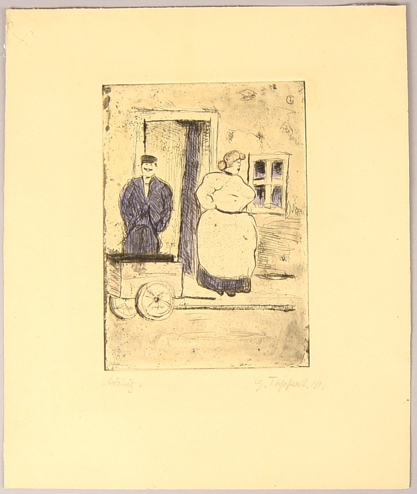 Tappert, Georg (1880 - 1957, Berlin), 'Paar mit Karren', Radierung/part. aquarell.