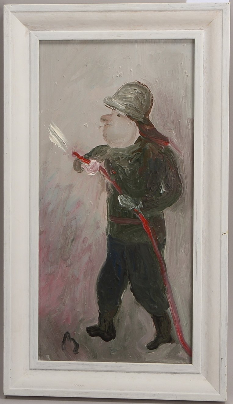 Mühlenhaupt, Kurt (1921 Klein Ziescht - 2006 Zehdenick), 'Der Feuerwehrmann...', Öl/Hf