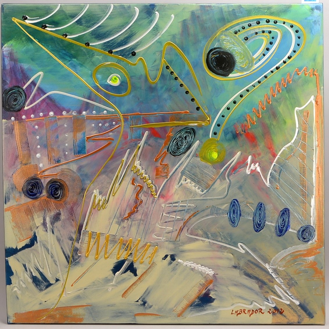 Gemälde, 'Moderne Komposition', Acryl/Lw, signiert 'Labrador'(-?) und datiert '2012'