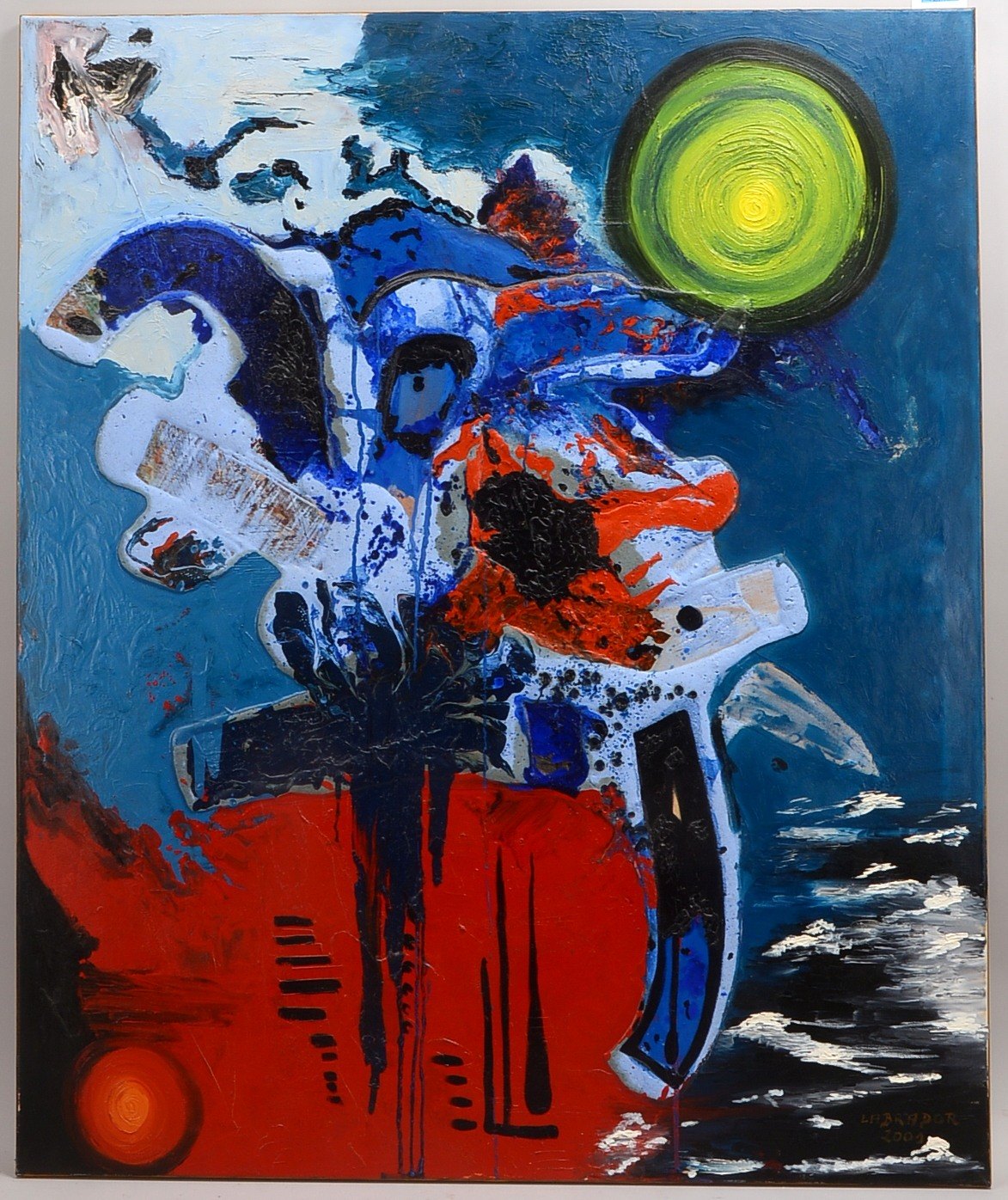 Gemälde, 'Moderne Komposition', Acryl/Lw, signiert 'Labrador'(-?) und datiert '2001'