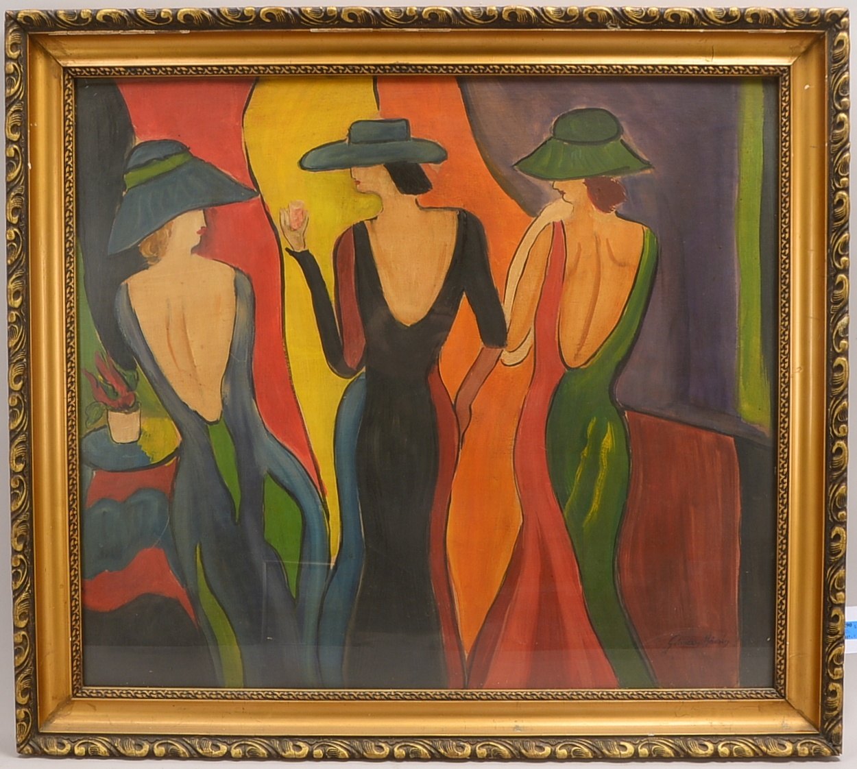 Karolyi, Gloray (Ungarn), 'Drei Damen an der Bar', Öl/Aquarell auf Karton, signiert