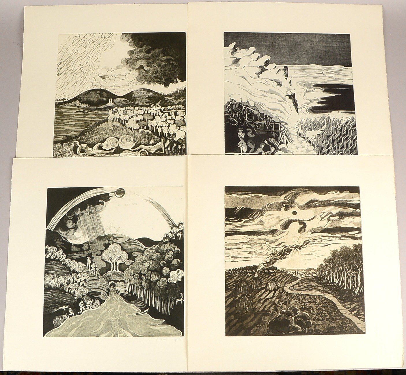 Runge, Holger (*1925 Weimar), 4x Radierungen, 'Frühling, Sommer, Herbst, Winter'