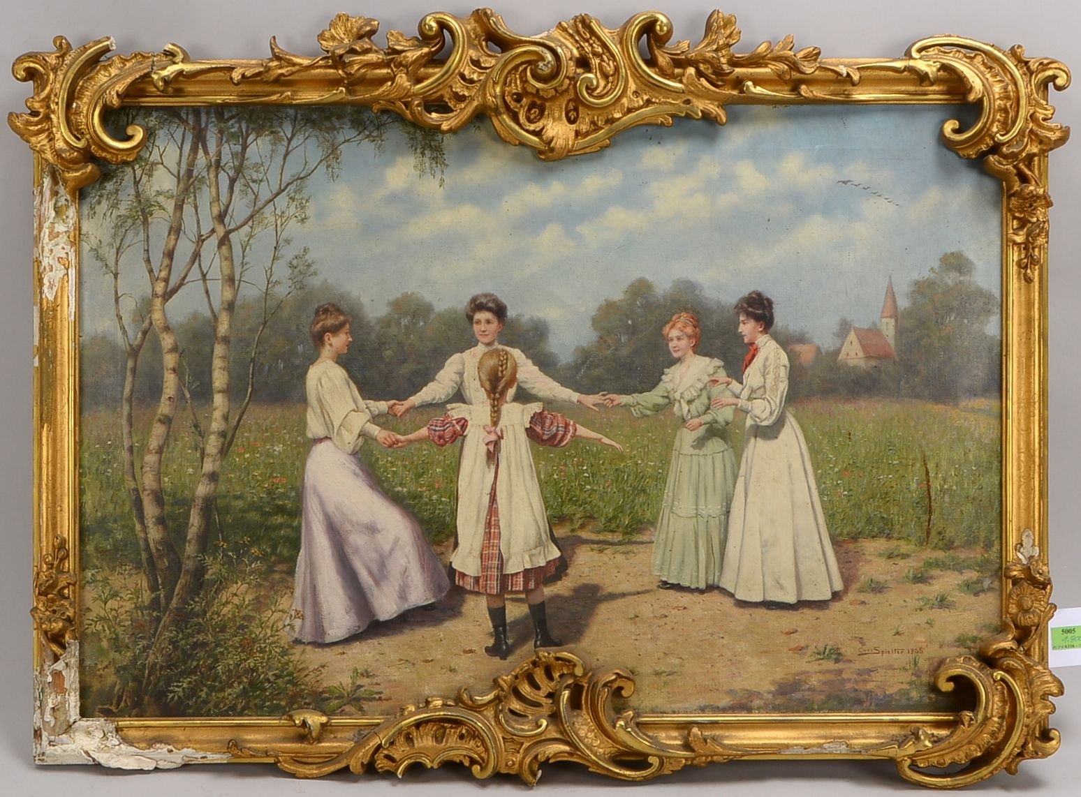 Spielter, C.J., 'Reigen junger Frauen', Öl/Lw, unten re. sign./dat. '1905', im Prunkrahmen