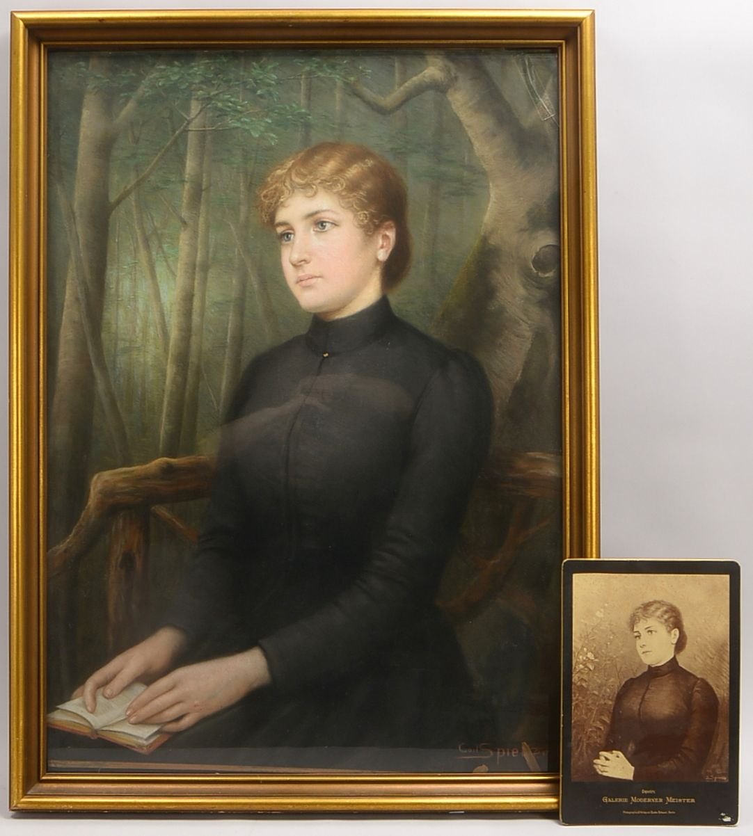 Spielter, C.J., 'Trauernde Witwe', Pastell/Lw, sign., hinter Glas; anbei altes Gemälde-Foto