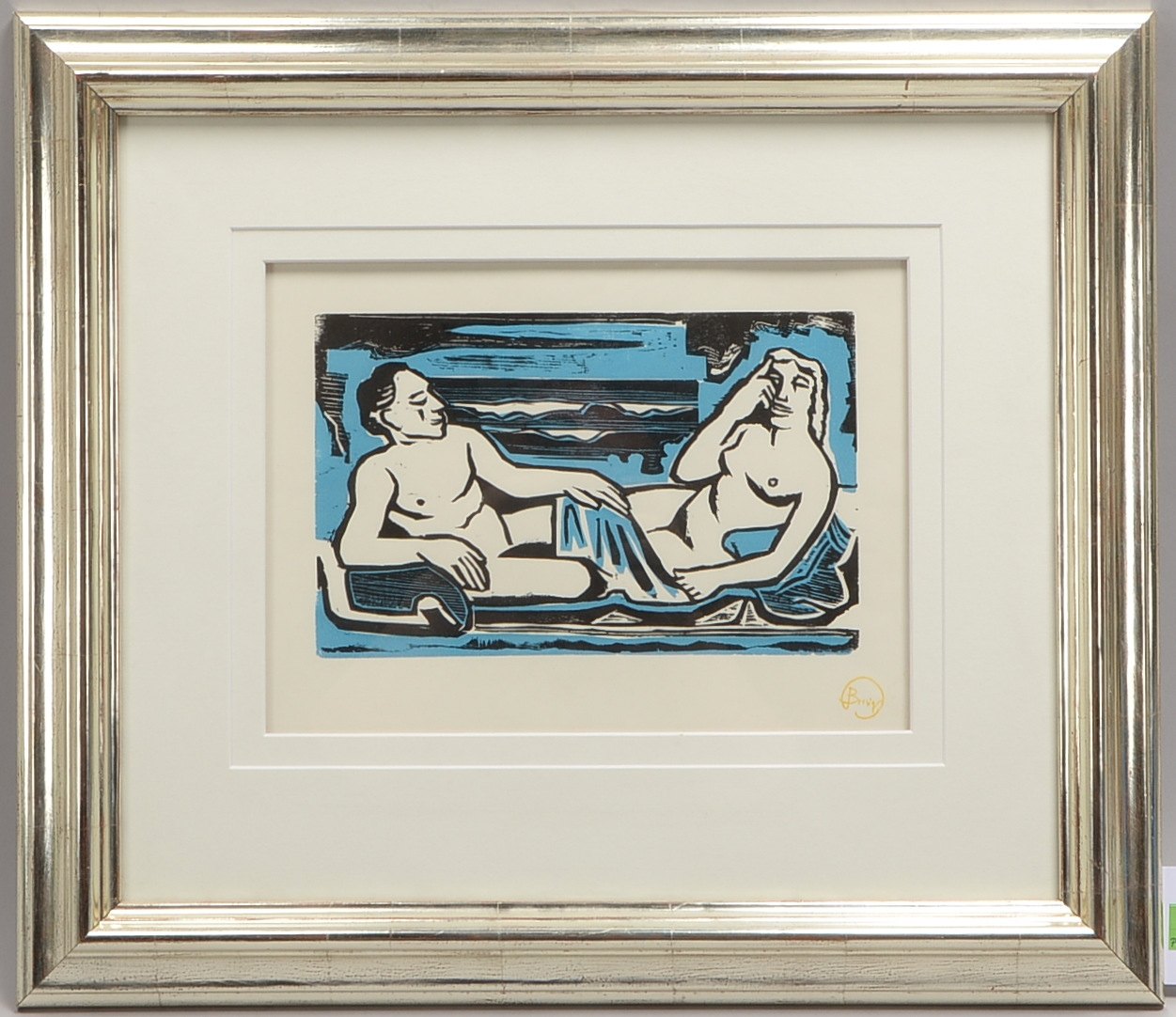 Pechstein, H. Max, 'Auf dem Lager', Farbholzschnitt; Rahmenmaße 46 x 53 cm