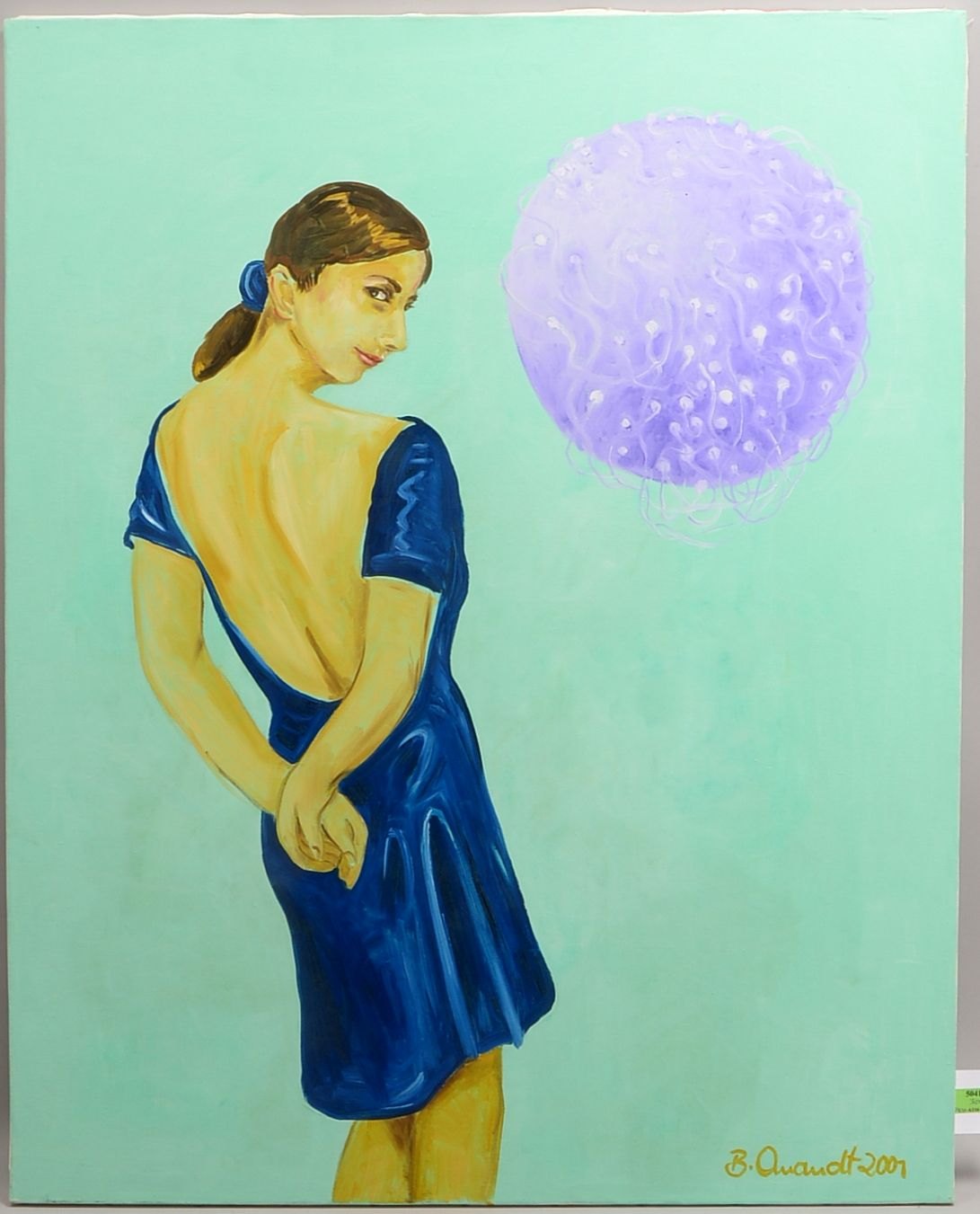 Quandt, Barbara, 'Frau mit ... Eizelle', Öl/Lw, mehrf. sign./dat. '2021'; Maße 100 x 80 cm