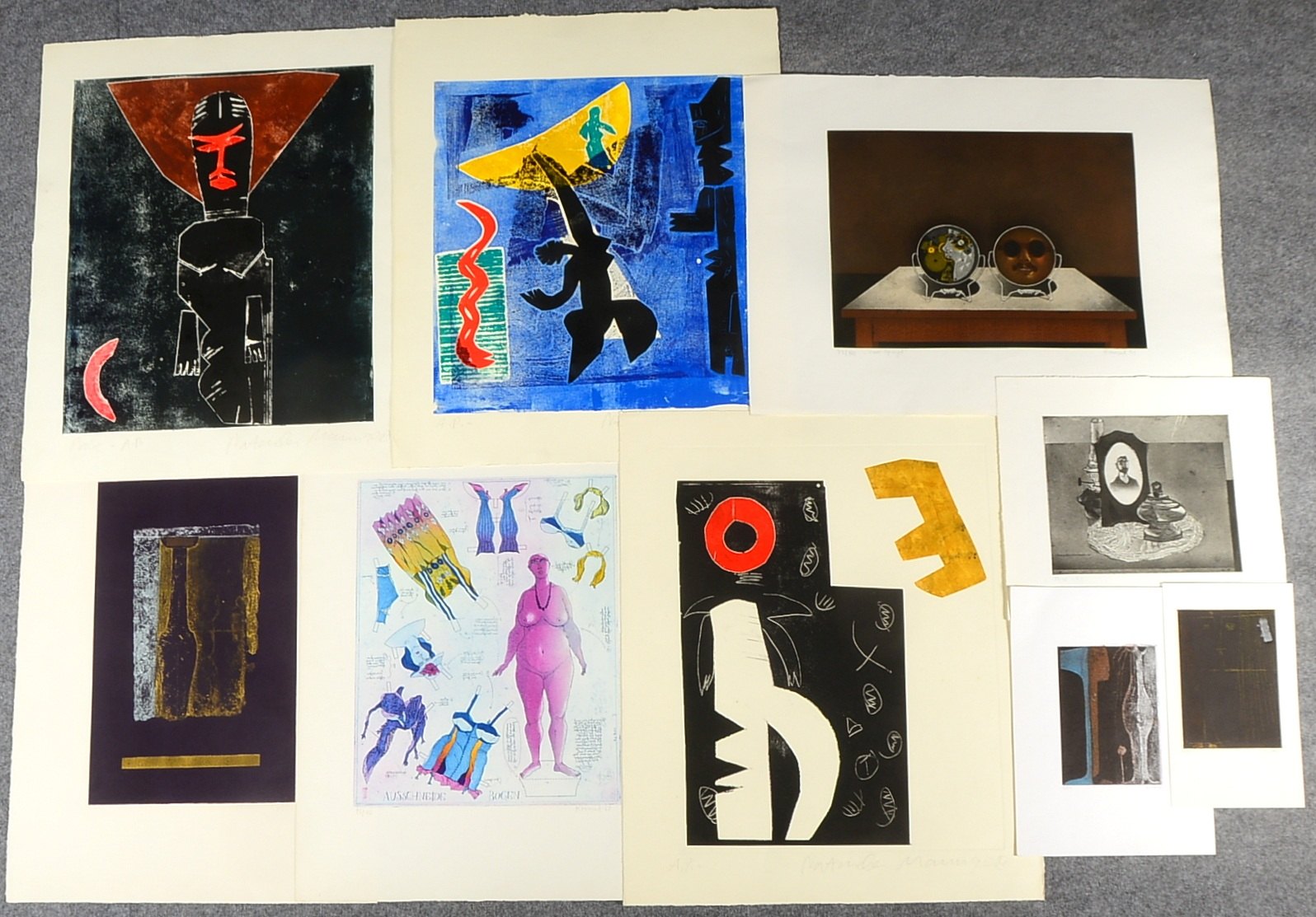 Kl. Grafikkonvolut, 9 Blätter, jeweils sign., je 3x D. Kressel, N. Mann und A. Maro