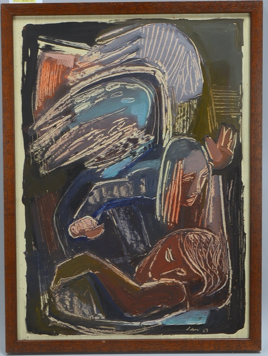 Schwarz, H., 'Engel', Mischtechnik/Karton, sign./dat.; Rahmenmaße 58 x 43 cm
