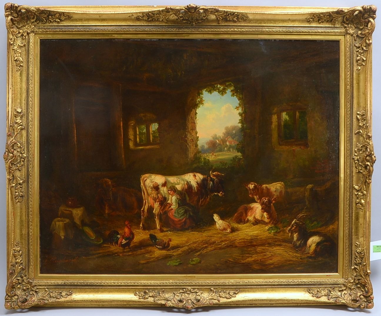 Reinhardt, Luis, 'Stallidylle', Öl/Lw, unten li. sign.; Rahmenmaße 85 x 104 cm