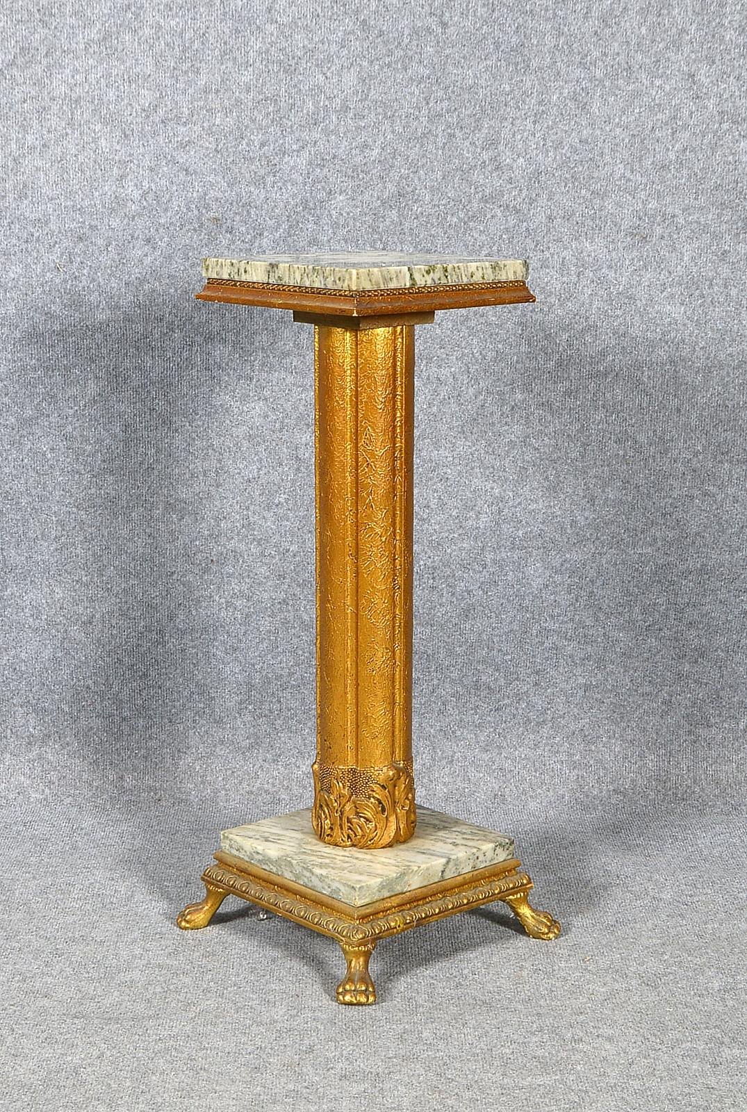 Blumensäule, Holz mit 2x Marmorplatten, Sockel auf Tatzenfüßen; Höhe 77 cm