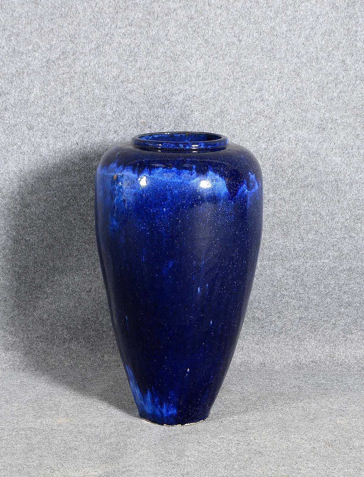 Großer Keramik-Übertopf/Pflanzkübel, amphorenförmig, blaue Glasur; Höhe 78 cm