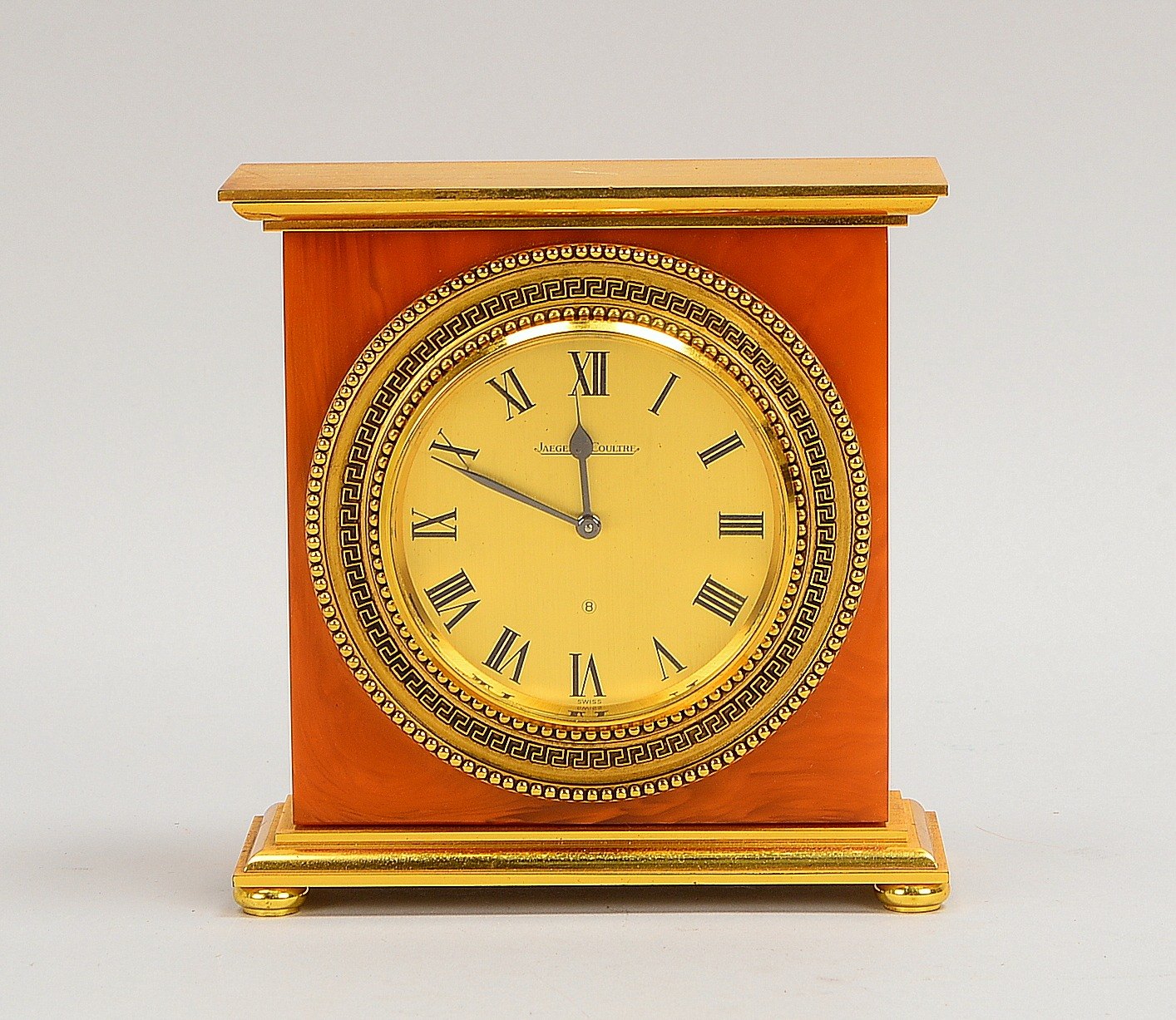 Tischuhr (Schweiz), Jaeger LeCoultre, 8-Tage-Werk mit Federaufzug, Messing-Gehäuse