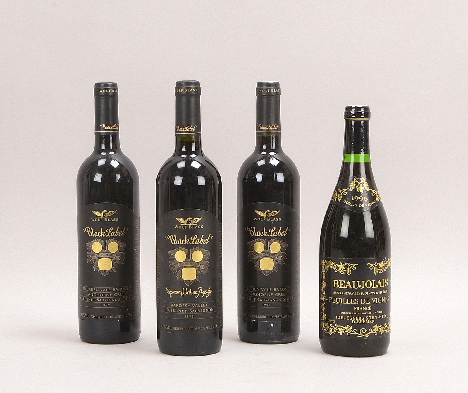 Sammler-Rotweine, 4 Fl.: 3x Cabernet Sauvignon, 1999; 1x Beaujolais, 1996
