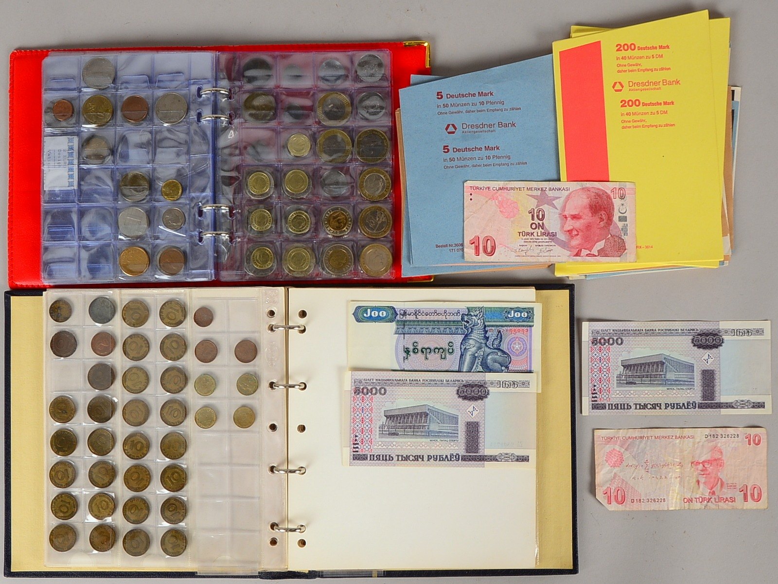 Münz-Konvolut: 'DM'-Münzen, 'Gulden', Geldscheine, gesuchtes 'DM'-Rollengeld-Papier