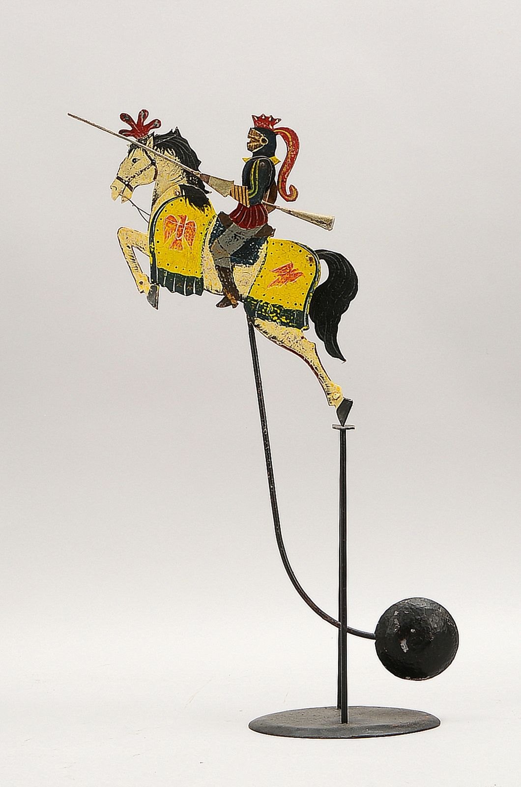 Pendelfigur (Handarbeit), 'Ritter mit Lanze', Blech/Eisen, Handbem., mehrf. bewegl.