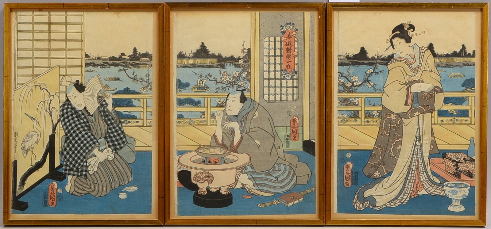 3 Holzschnitte (Japan/Edo-Periode - wohl Utagawa Toyokuni, 1769 - 1825), sign.