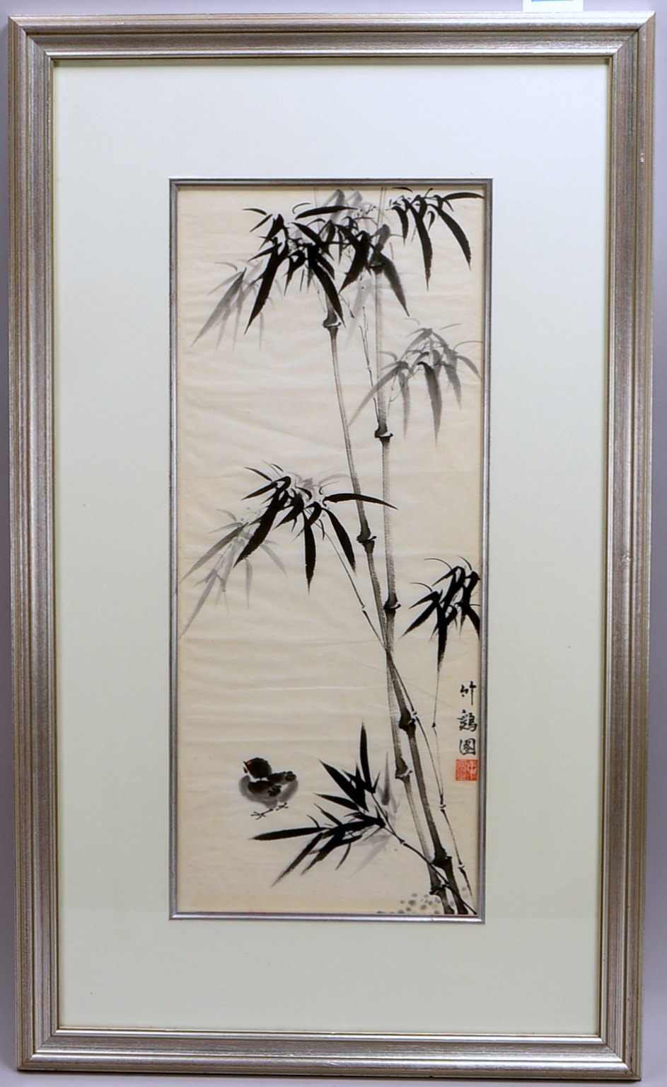 Tuschezeichnung (China), 'Bambus', mit chin. Kalligrafie und Signaturstempel
