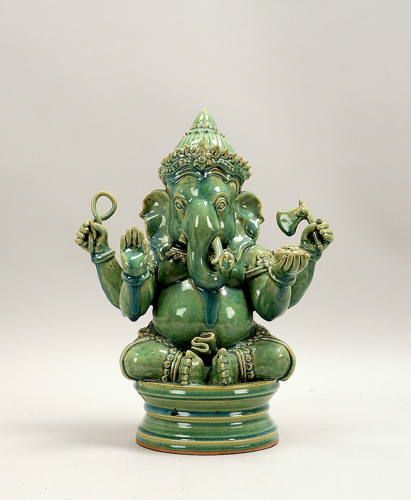 Keramikskulptur (Indien), 'Ganesha', Keramik mit grüner Glasur; Höhe 42 cm