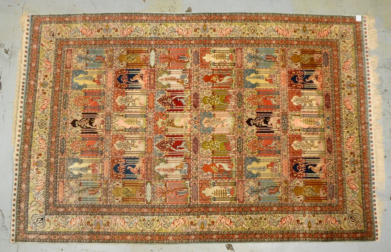 Kayseri, Seide auf Seide, mittelf. bis feine Kn., Mihrab-Feldermuster, Tier/Baummotive