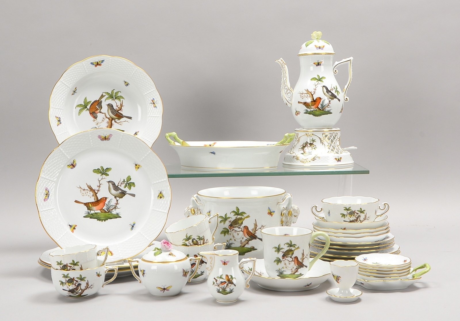 Herend/Ungarn, Rest-Speise-/Kaffeeservice, Dekor 'Rothschild', div. Servierteile