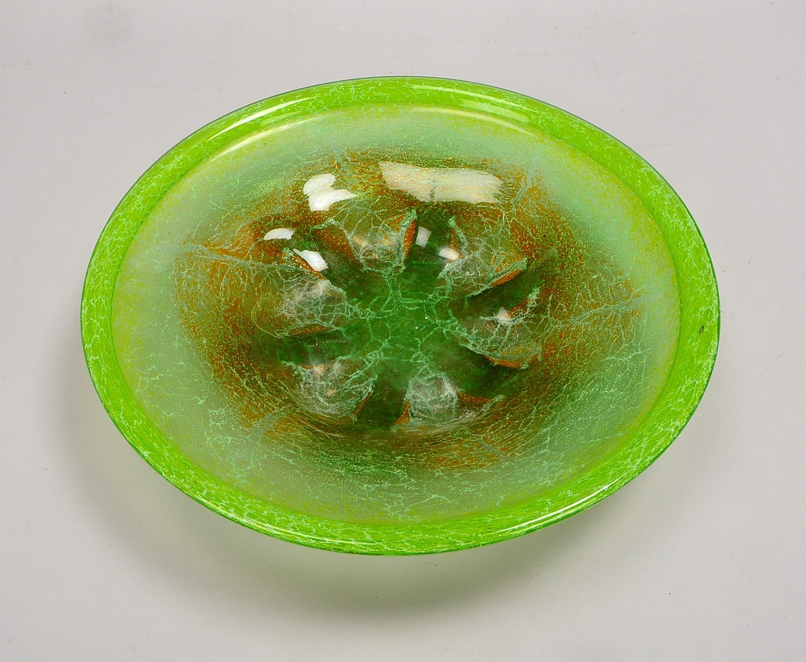 WMF Ikora, große Glasschale, Glas mit orange-grünen Einschmelzungen; Ø 40 cm
