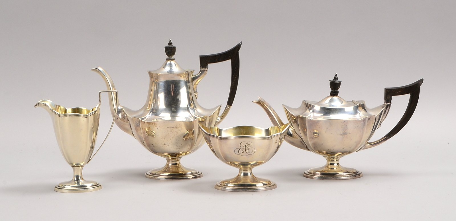 Kaffee-/Teekern (Birmingham), 925 Silber: 2x Kannen, Zucker und Sahne; Gew. 1.392 g