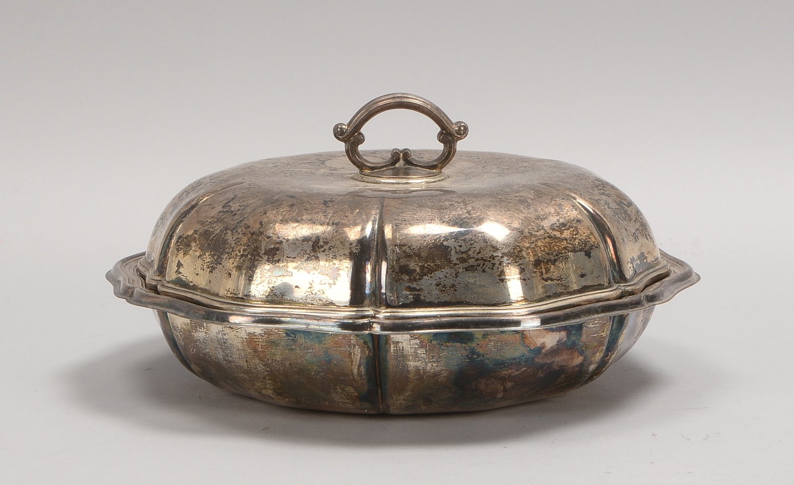 Deckelschale, 925 Sterlings., Barockrand, Deckel als 2. Schale verwendbar; Gew. 860 g