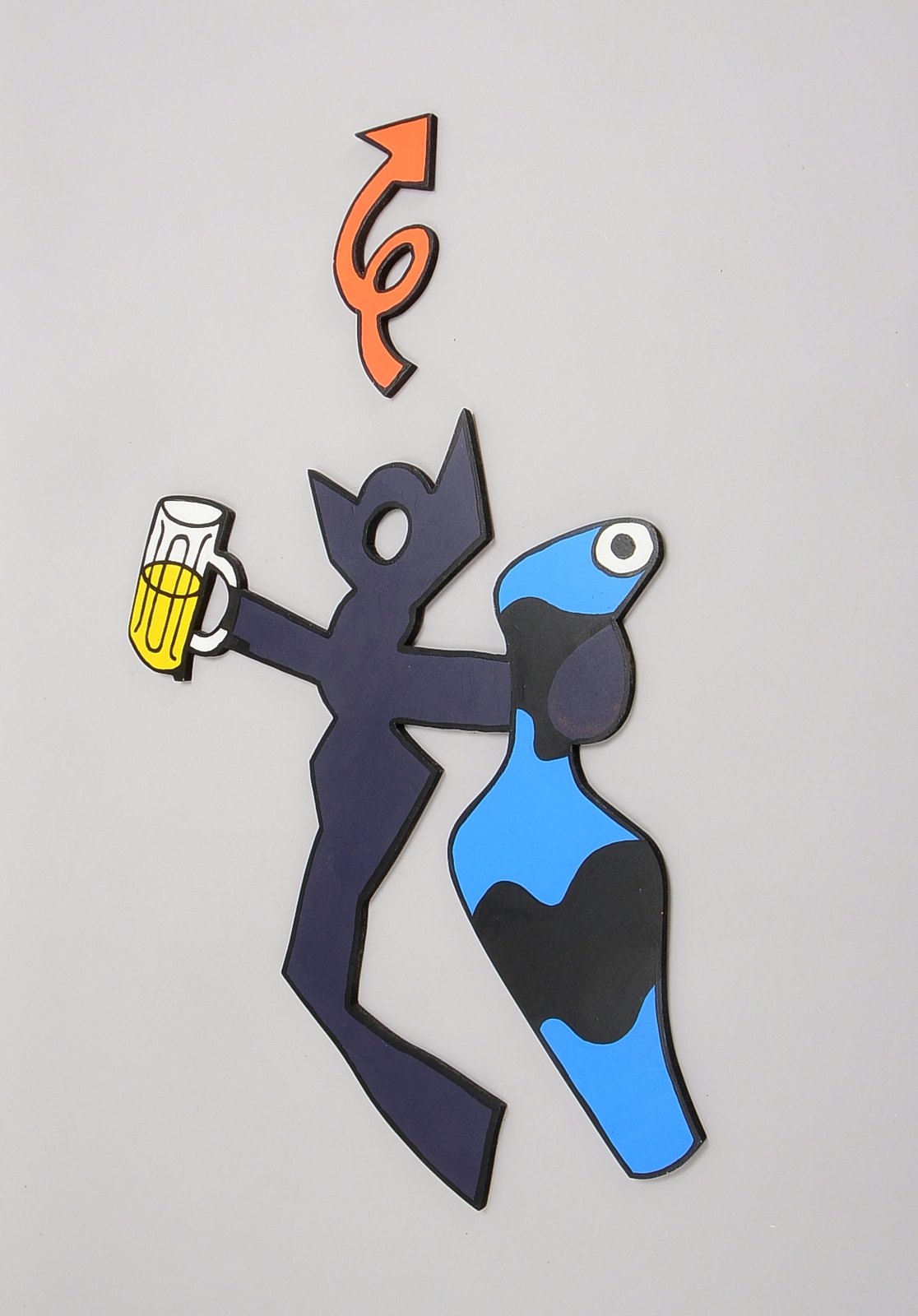 Müller, Stephan, Pop Art-Wandskulptur, 'Der Biertrinker', Holz farbig gef.; Höhe 62 cm