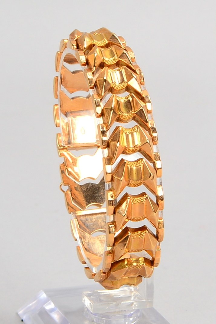 Armband, 750 RG (gest.), im Biedermeier-Stil, mit Steckschließe; Gew. 24,20 g