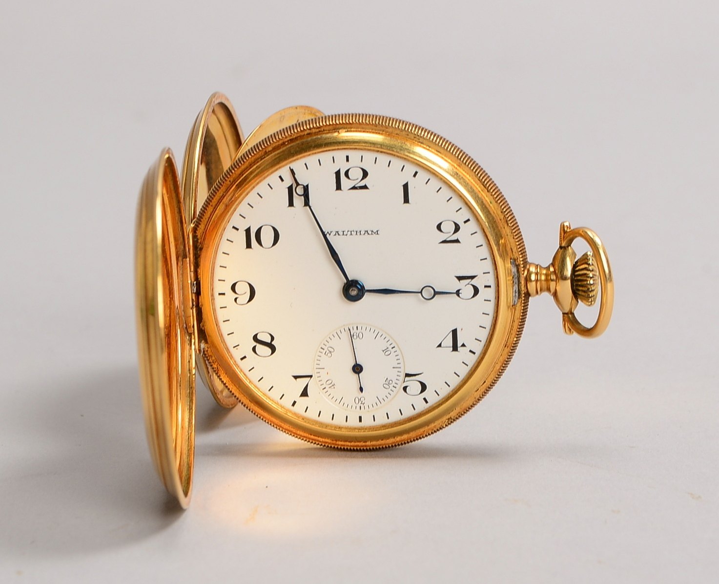Taschenuhr, 'Waltham Mass', 585 GG-Geh/3x Golddeckel, 17 Steine - läuft nicht an