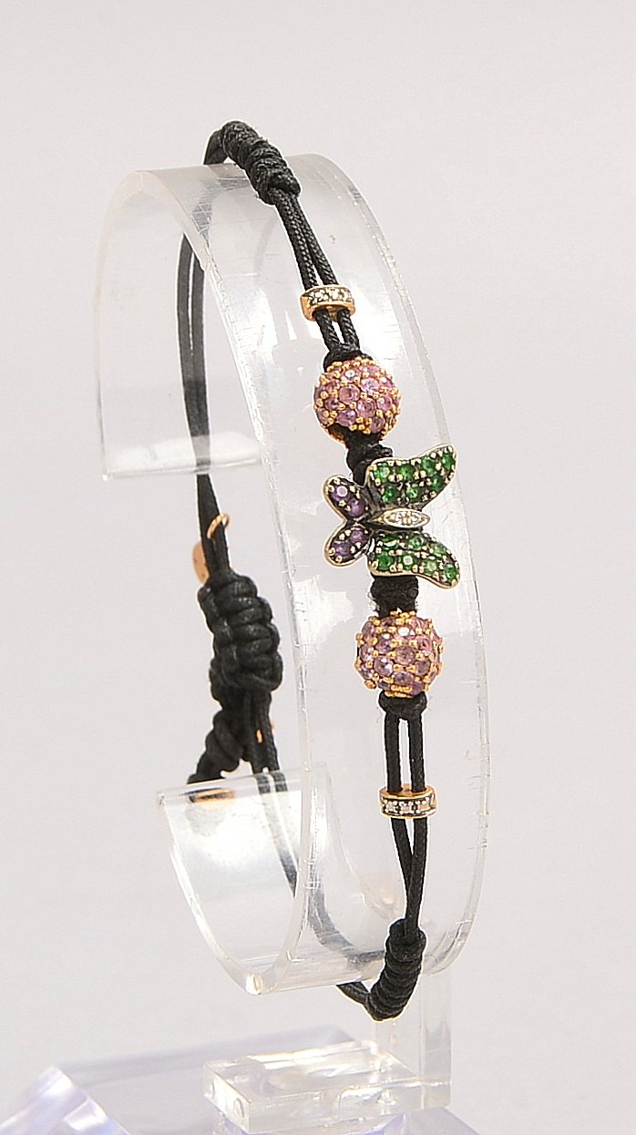 Pippo Perez-Armband, 'Schmetterling', 750 WG/RG (gest.), mit vielf. Steinbes., an Kordelarmb.