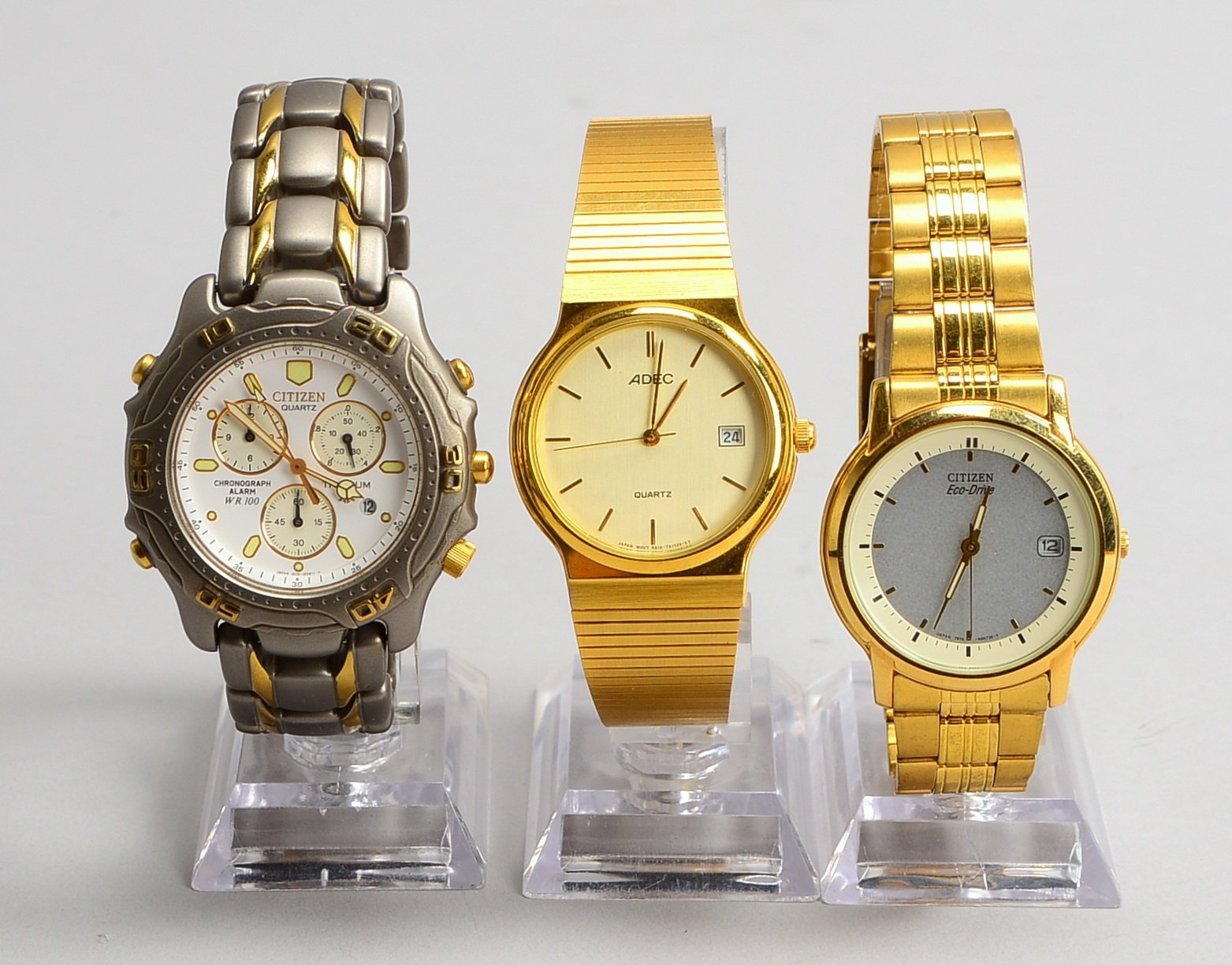 3 HAU, Citizen/1x Adec by Citizen, Quarz, Titatium-/Stahlgehäuse, teils verg.
