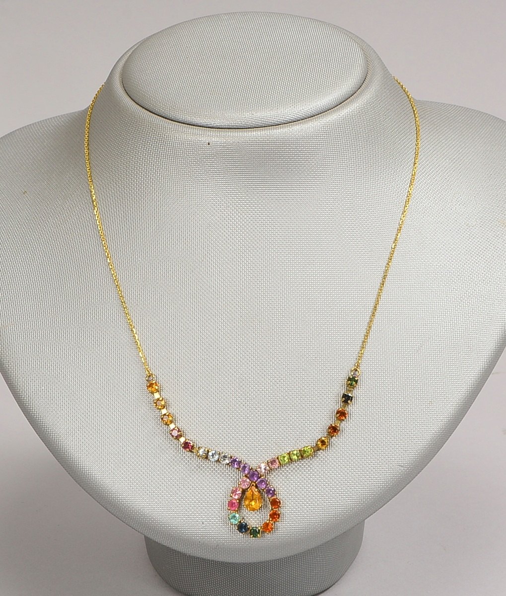 Collier, 333 GG (gest.), mit Citrinbesatz(?), untersch. Farben; Länge bis 46 cm, Gew. 5,20 g
