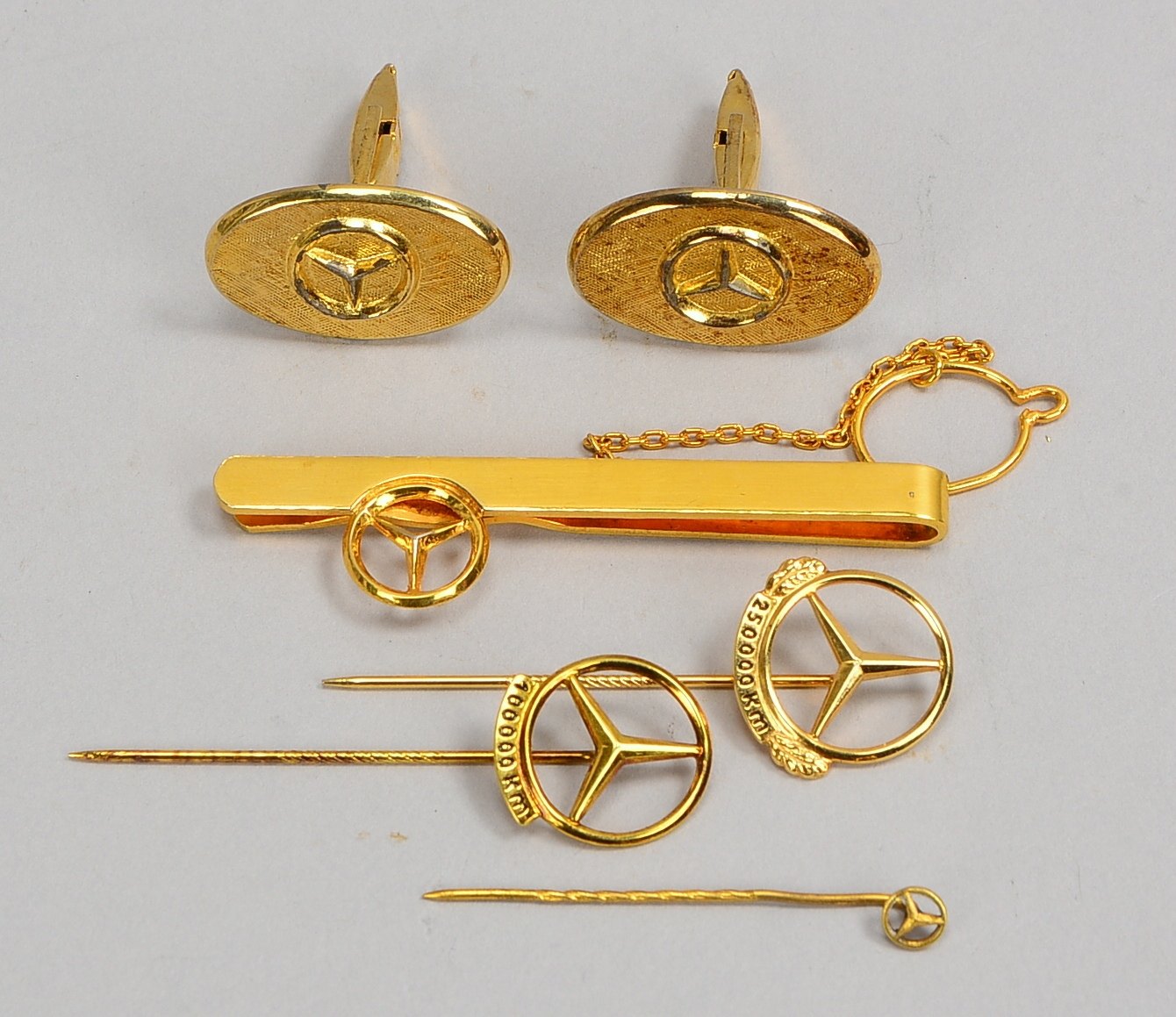 Herrenschmuck, 'Mercedes Benz': Krawattenklammer, Manschettenkn., 3x Nadeln