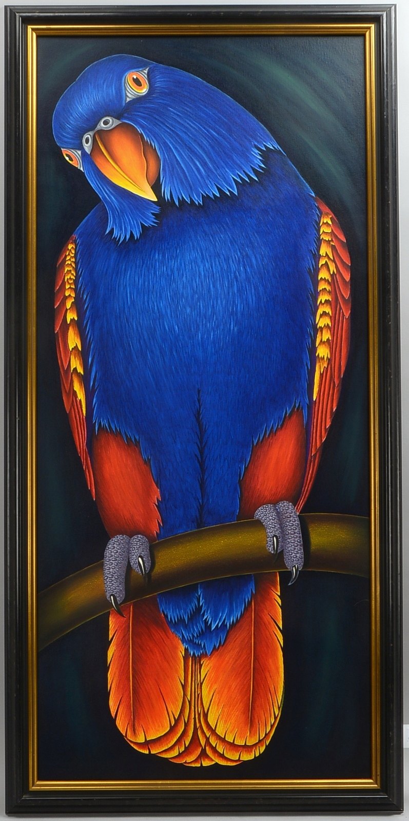 Kühn, Volker, 'Papagei II', Öl/Lw, auf Holz kaschiert, verso sign.; Rahmenmaße 139 x 68 cm