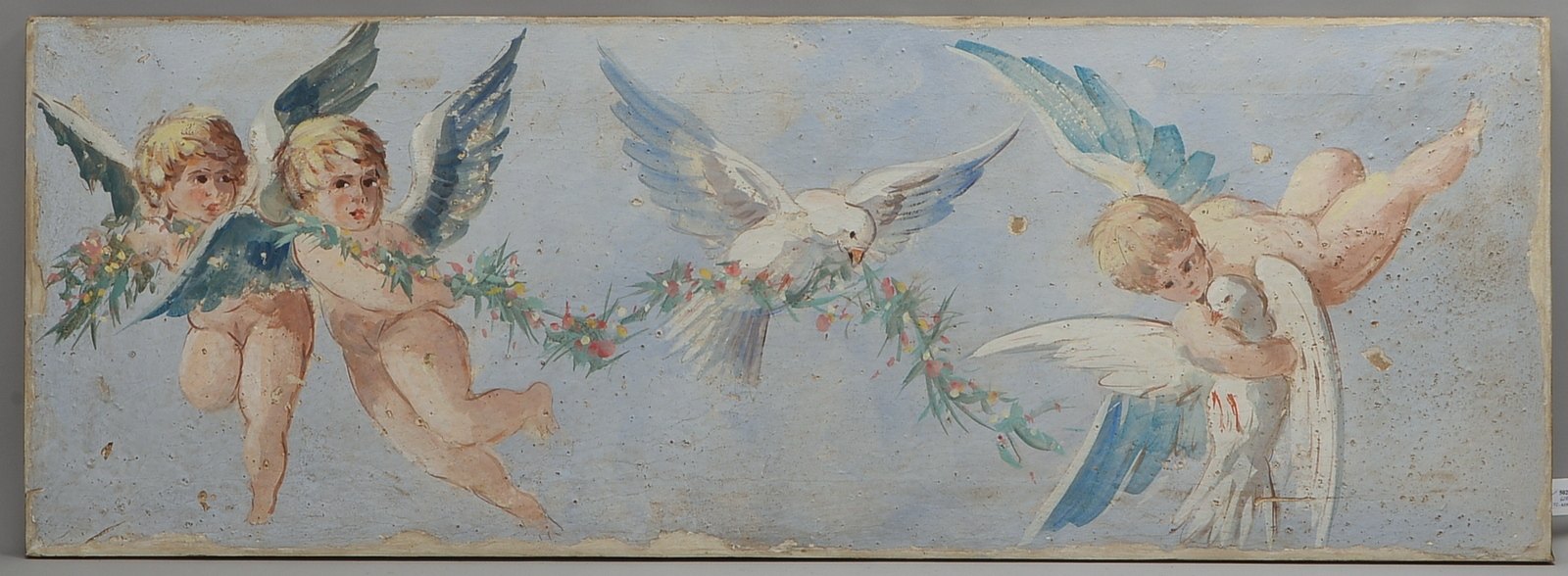 Stucco Fresco (Italien), 'Engelreigen mit Taube', Stuck auf Lw/auf Keilrahmen aufgez.