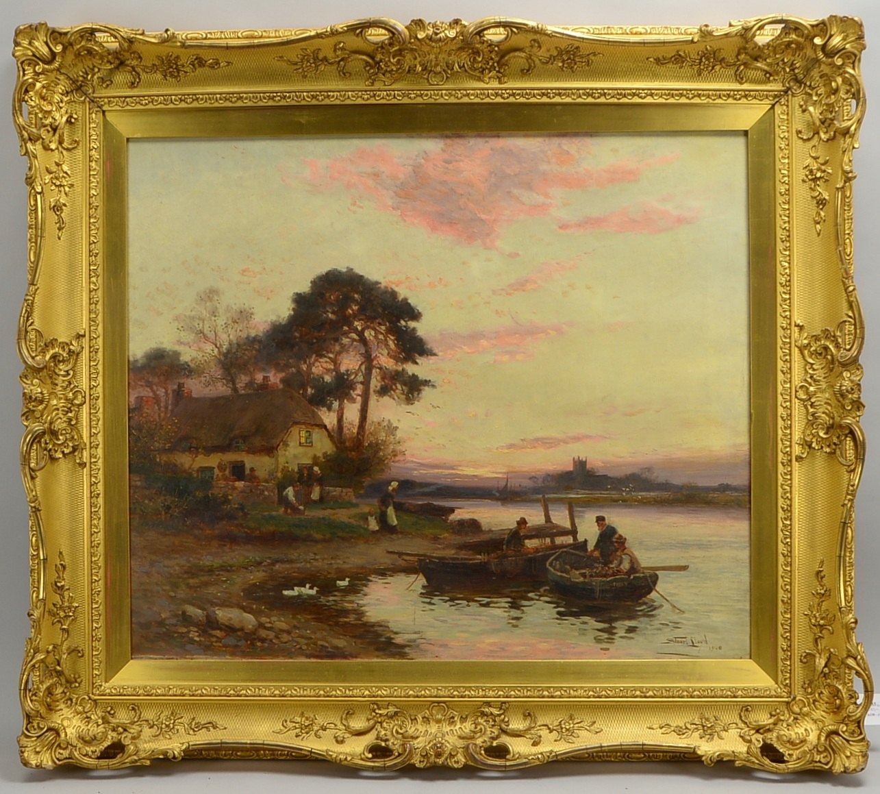 Lloyd, Stuart, 'Idyll. Uferlandschaft...', Öl/Lw, sign./dat. '1908'; Rahmenmaße 97 x 110 cm