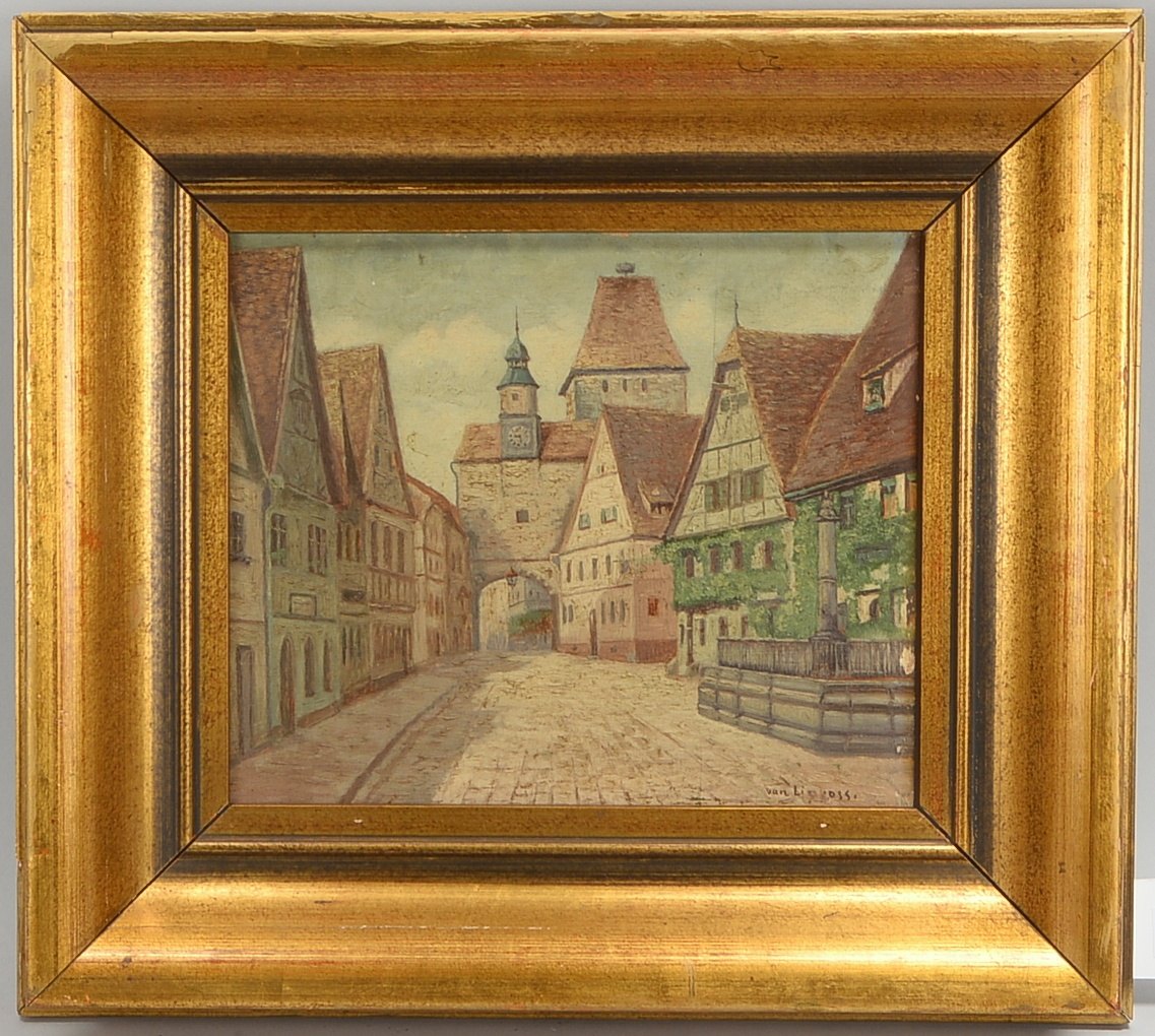 Gemälde, 'Rothenburger Rödergasse...', Öl auf Holz/ger., sign.; Rahmenmaße 42 x 47 cm