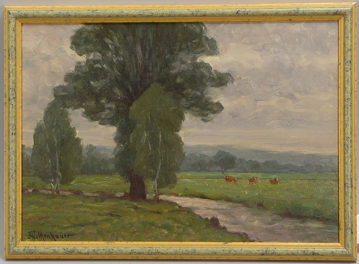 Wolkenhauer, Anna, 'Sommerlandschaft mit Kühen', Öl/Mk; Rahmenmaße 37 x 51 cm