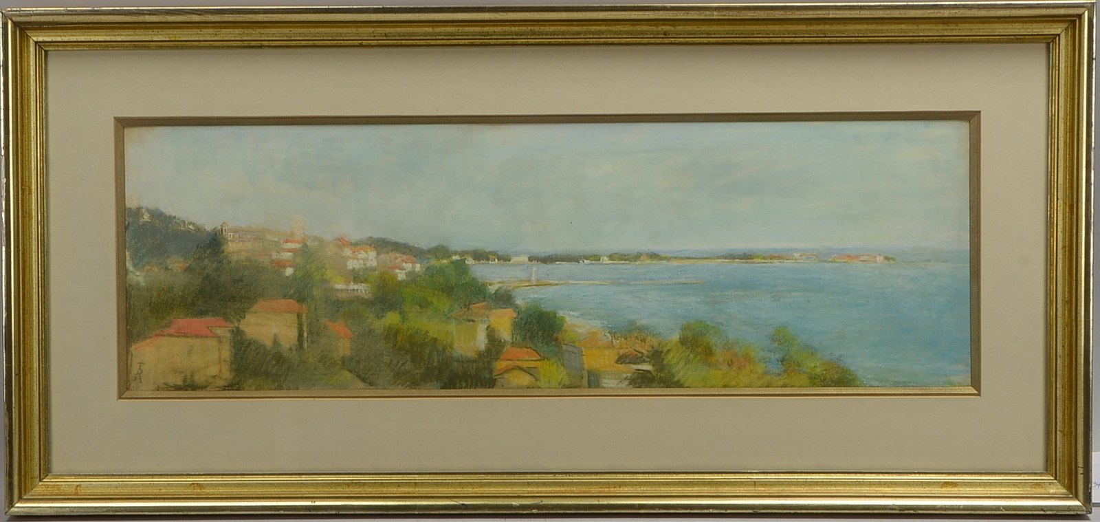 Monogrammist TR, 'Küstenlandschaft', Pastell, unten links monogrammiert, unter Passepartout hinter