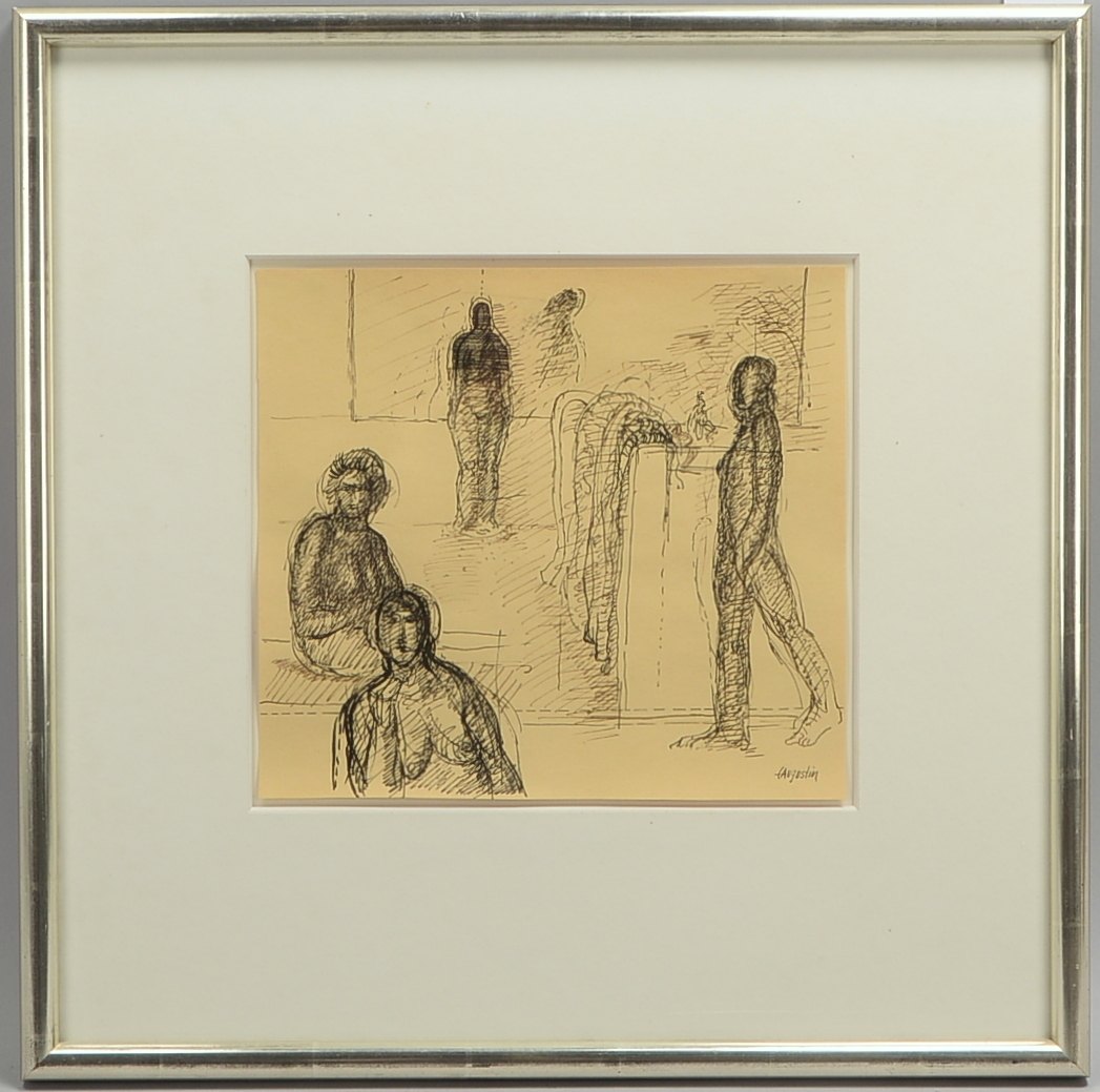 Edgar, Augustin (1936 - 1996), 'Figurengruppe', Federzeichnung, sign., hinter Glas