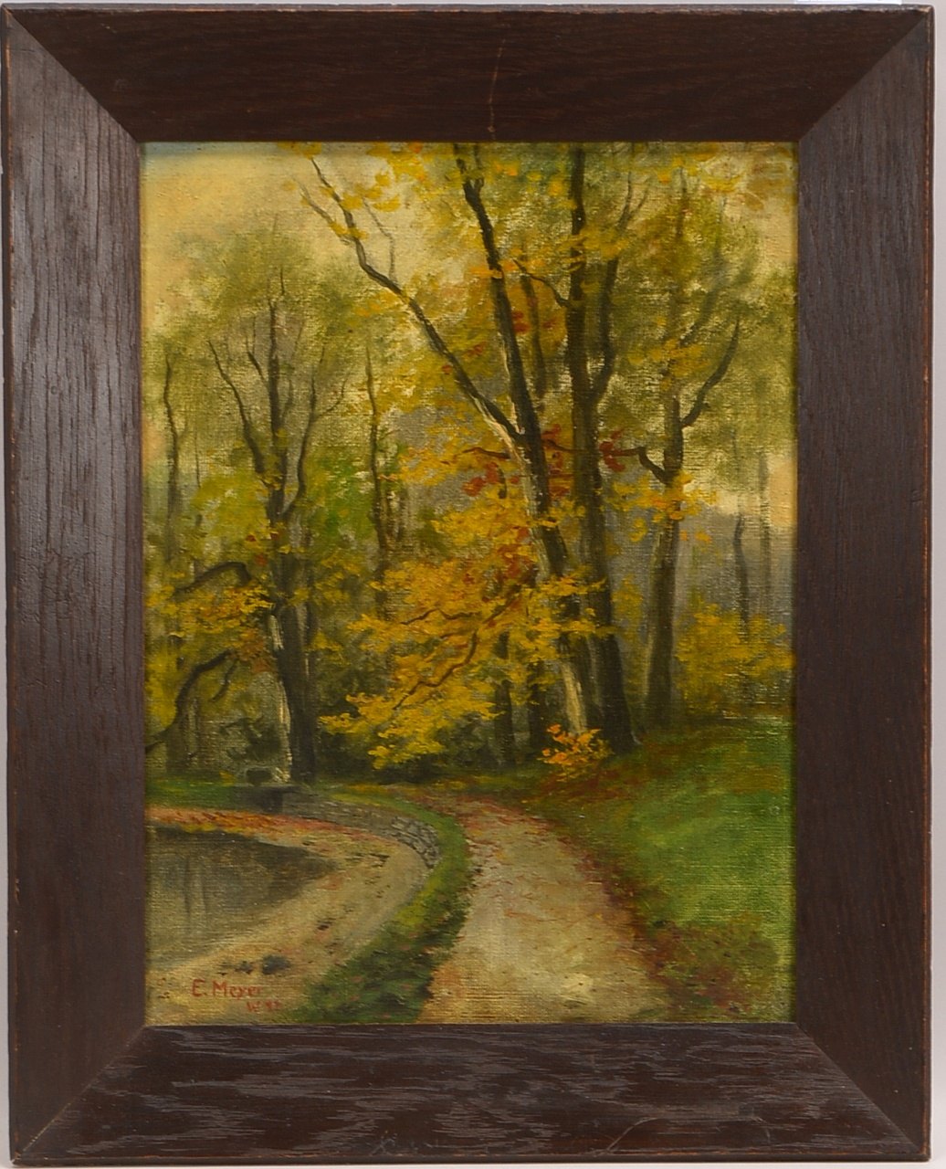 Meyer, Emmy, 'Bürgerpark', Öl auf Lw/Holz, sign.; Rahmenmaße 42,5 x 35 cm
