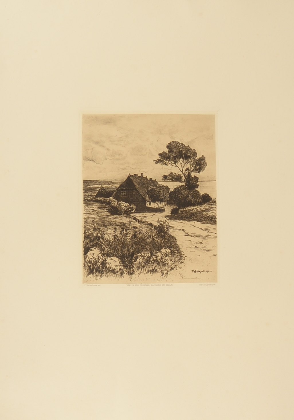 Wachenhusen, Friedrich, 'Fischerhäuser am Bodden', Radierung, typografisch bez.