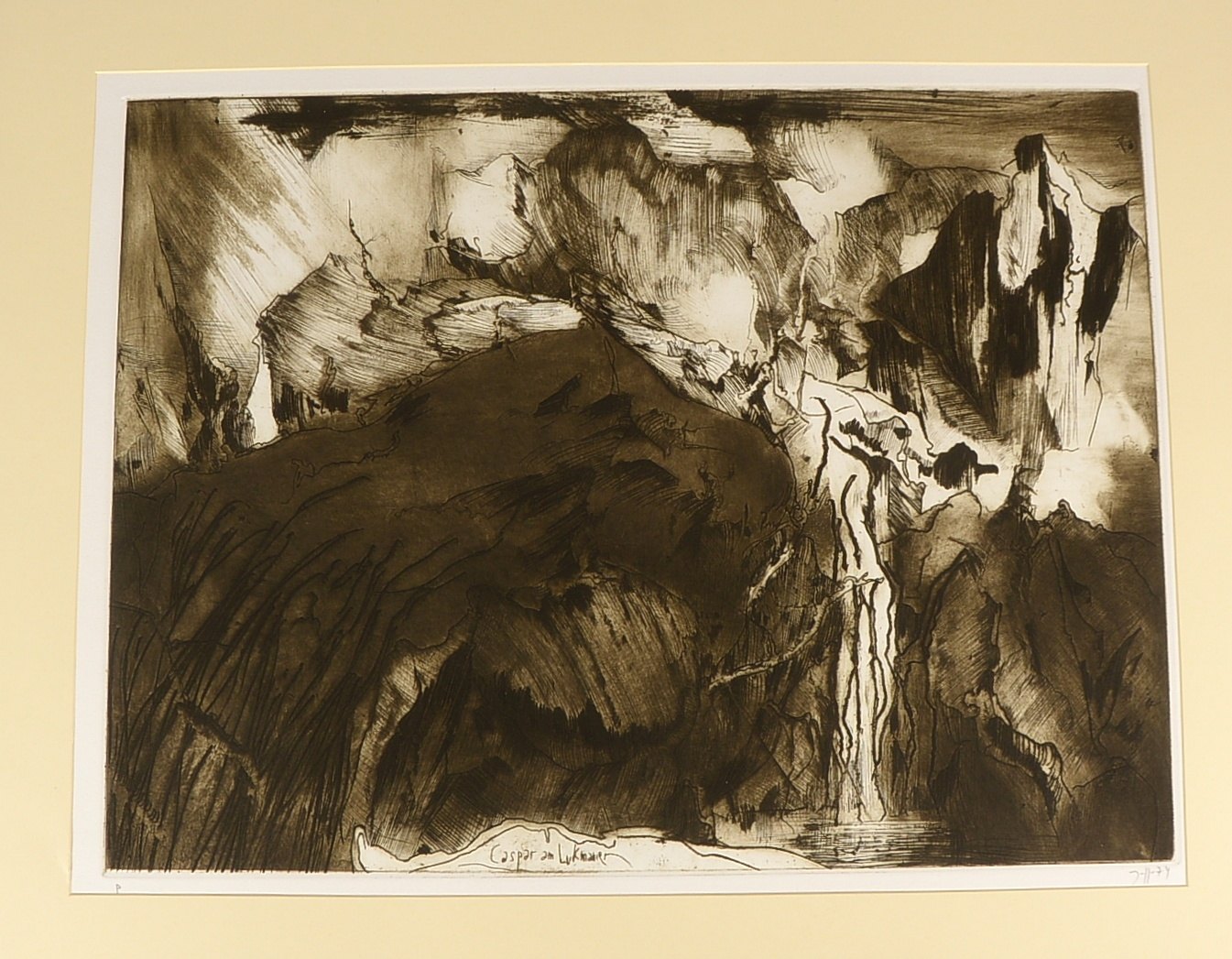 Janssen, Horst, 'Caspar am Lukmanier', Radierung, Auflage: Probedruck, handsign., dat. '1974'