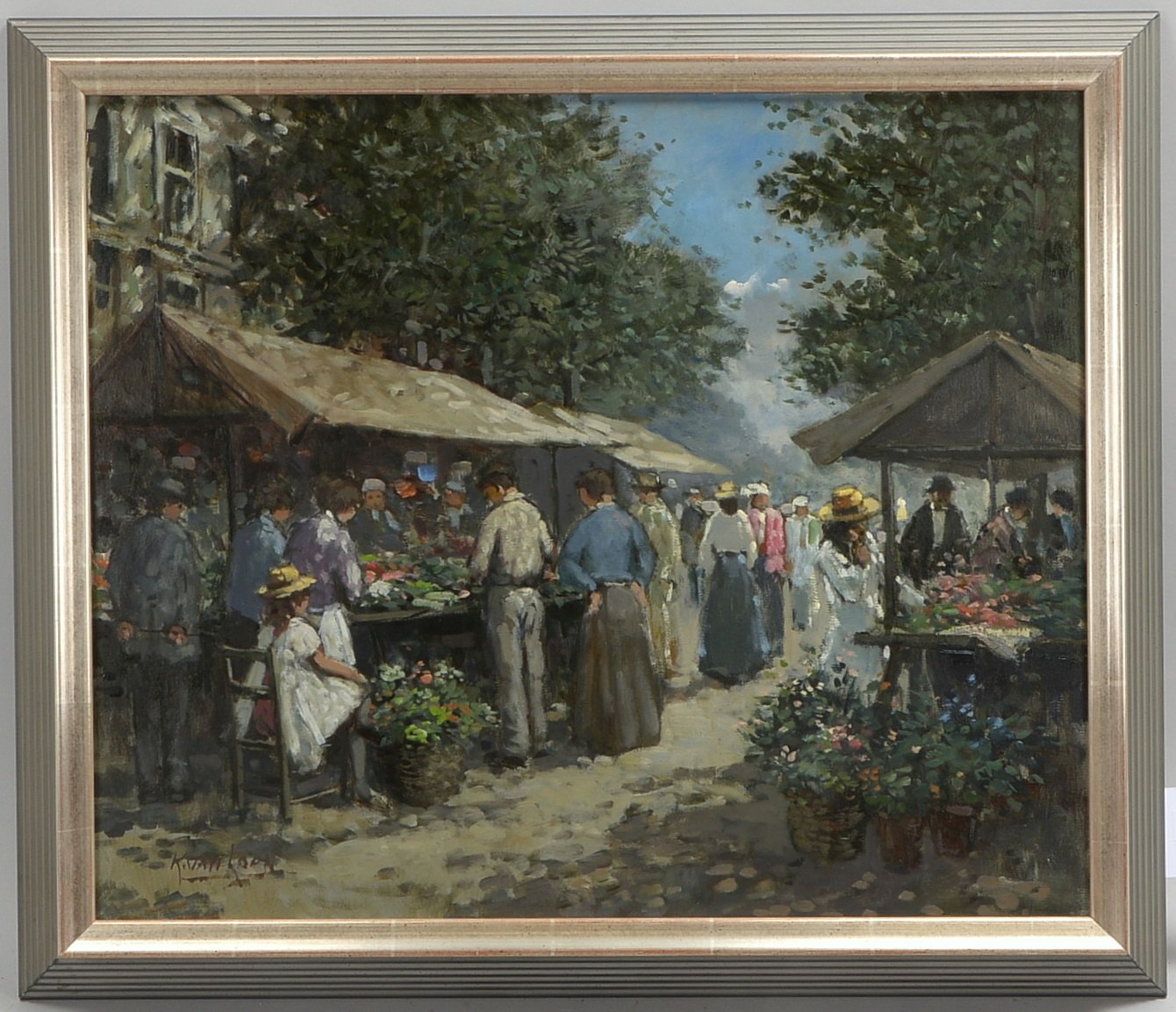 van Loon, Kees (1930 - 2004), 'Holländ. Blumenmarkt', Öl/Lw, sign.; Rahmenmaße 60 x 70 cm