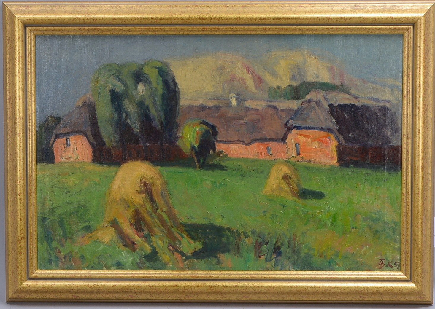Monogrammist Th.K., 'Spätsommerlandschaft mit Kornhocken', Öl/Lw, monogr./dat.