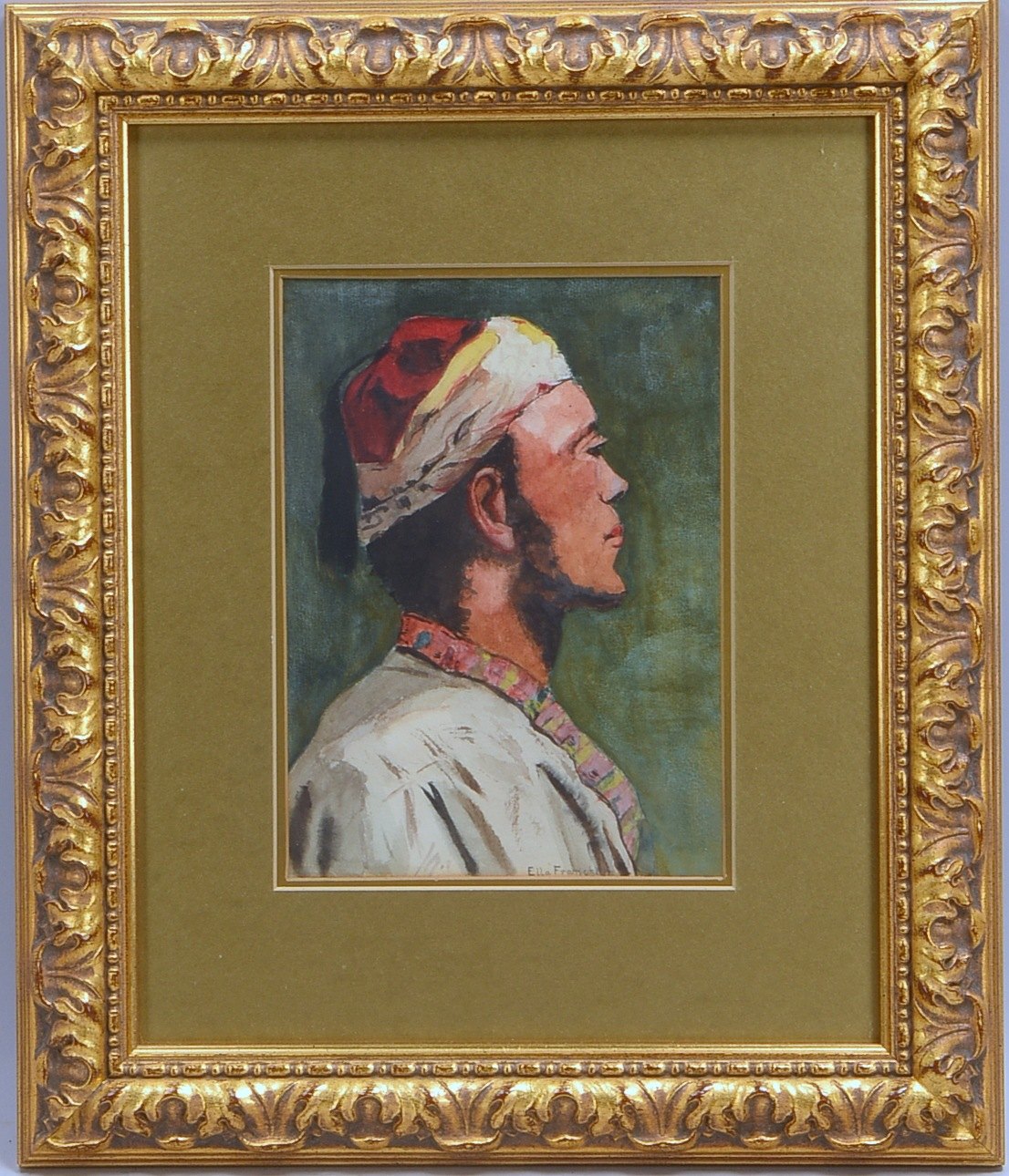 Franklin, Ella, 'Portrait eines Arabers', Aquarell, signiert, unter PP hinter Glas